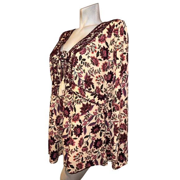 TORRID Top Sz M/L (00) Yellow Pink Floral Sand Embroidered Lace LS Blouse Shirt - Picture 5 of 8